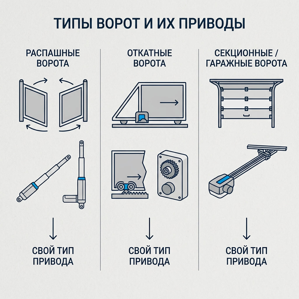 Три типа ворот и подходящие им типы приводов